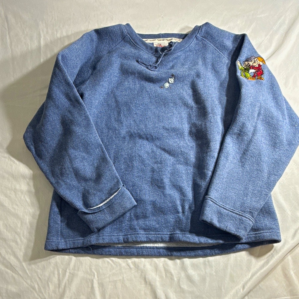 Disney Store Vintage Blue Embroidered Doc Dopey Sweatshirt M Walt Disney World